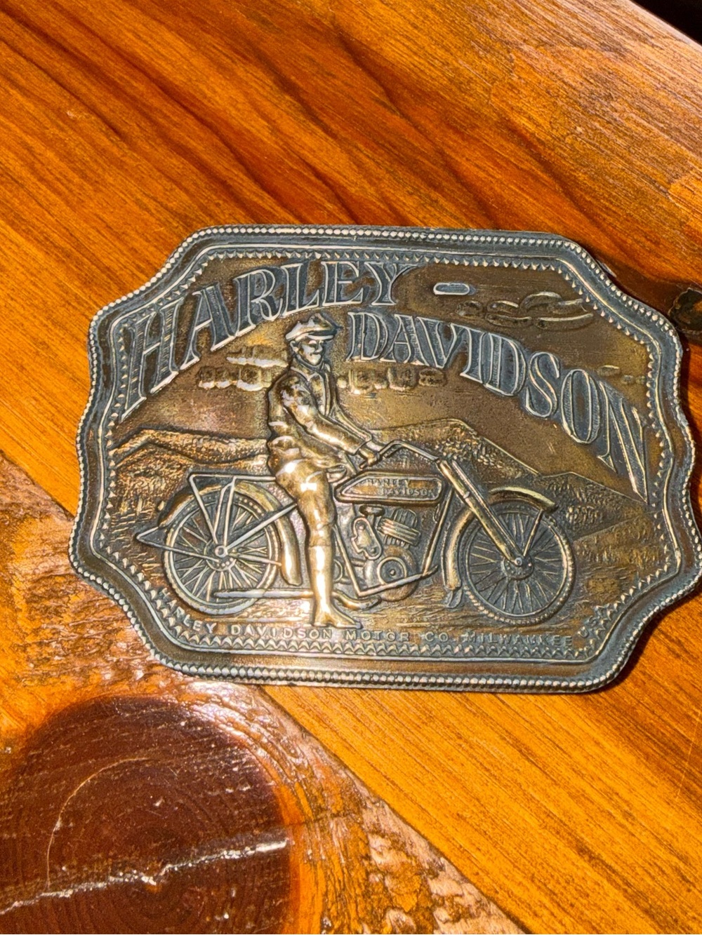 Vintage Brass Harley Davidson Motor Motorcycle Belt Buckle J-38 Milwaukee